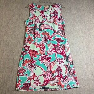 Aryeh‎ Shift Dress Womens Medium Green Paisley Nylon Blend Boho Coastal Chic